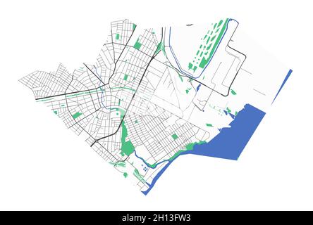 Mappa di Elizabeth. Mappa dettagliata dell'area amministrativa della città di Elizabeth. Panorama urbano. Illustrazione vettoriale senza royalty. Mappa del profilo con autostrade, st Illustrazione Vettoriale