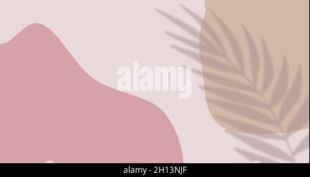 Immagine del disegno di faccia in contorno nero contro foglia in movimento su sfondo rosa pastello Foto Stock