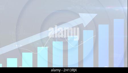 Immagine digitale dell'elaborazione dei dati statistici su cerchi concentrici su sfondo bianco Foto Stock