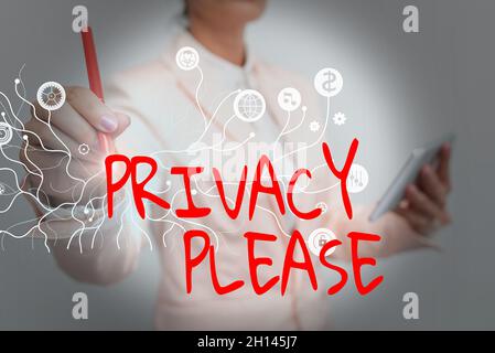 Privacy visualizzazione concettuale per favore. Business approccio chiedere a qualcuno di rispettare il vostro spazio personale lasciare da solo Lady in uniforme in piedi e Holding Foto Stock