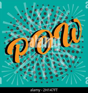 POW Comic Lettering Vector illustrazione cartoon in stile retrò pop art su sfondo halftone Illustrazione Vettoriale