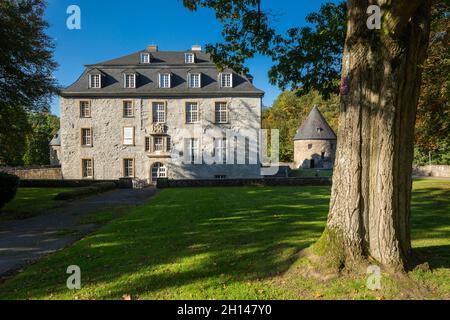 Germania, Velbert, Velbert-Nevignes, Bergisches Land, Niederbergisches Land, Niederberg, Renania settentrionale-Vestfalia, NRW, Castello Hardenberg a Nevignes, ex castello fossato, edificio principale, maniero, torrette, barocco Foto Stock