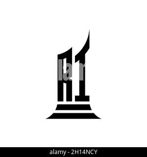 Lettera logo RI Monogram con design in stile edificio isolato su sfondo bianco, proprietà immobiliare, architech logo lettera edificio. Illustrazione Vettoriale