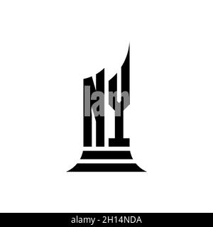 NY Monogram logo lettera con forma di costruzione design isolato su sfondo bianco, proprietà immobiliare, architech logo lettera edificio. Illustrazione Vettoriale