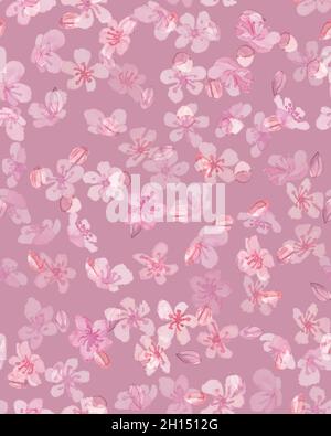 Sakura Blossom rosa. Acquerello Apple Leaf. Illustrazione Vettoriale