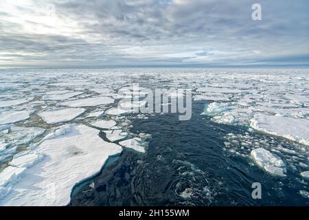 Pezzi spezzati di ghiaccio artico a nord di Svalbard, Norvegia Foto Stock