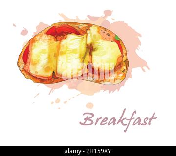 Sandwich è un oggetto vettoriale isolato su sfondo bianco. Immagine della colazione per annunci, cartoline, poster, menu di ristoranti e caffè. Illustrazione Vettoriale