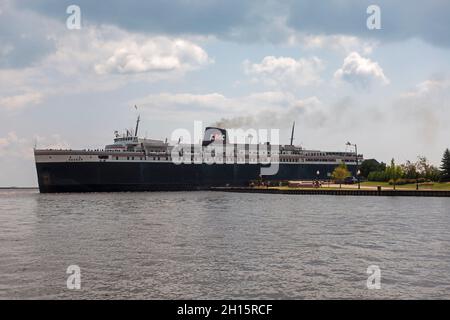 SS Badger, storico traghetto per il lago Michigan alimentato a carbone a Manitowoc, Wisconsin Foto Stock