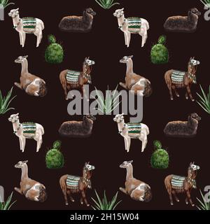 Acquerello senza giunture modello di lama e cactus Foto Stock