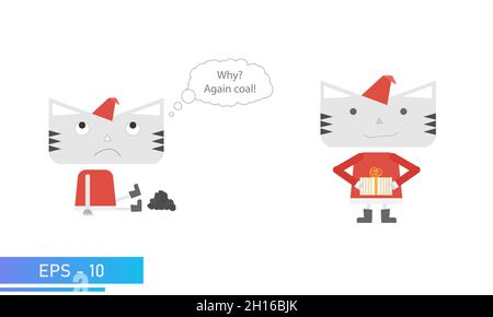 Grigio tigre gatto abiti di natale. Simbolo del 2022, anno della tigre. Illustrazione vettoriale isolata su sfondo bianco. Illustrazione Vettoriale