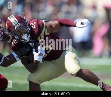 16 ottobre 2021: Texas state Bobcats running back Calvin Hill (22) è affrontato su un trasporto durante una partita di football NCAA tra Texas state e Troy il 16 ottobre 2021 a San Marcos, Texas. (Credit Image: © Scott Coleman/ZUMA Press Wire) Foto Stock