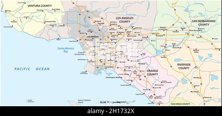 Mappa stradale vettoriale della zona di Los Angeles, California, Stati Uniti Illustrazione Vettoriale