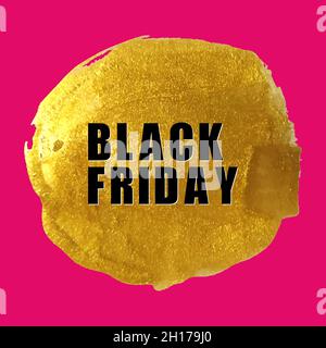Oro pennello tratto astratto vettore banner nero venerdì vendita. Illustrazione Vettoriale