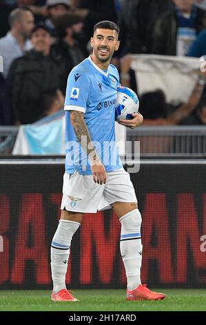 Mattia Zaccagni (SS Lazio) nel corso del Campionato Italiano di Calcio una partita 2021/2022 tra SS Lazio e FC Internazionale all'Olimpic sta Foto Stock