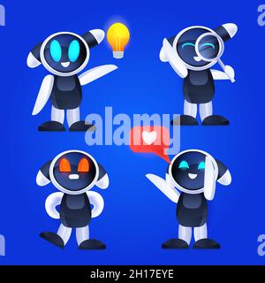 robot cute set modern robot characters collection artificial intelligence concetto di tecnologia Illustrazione Vettoriale