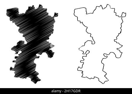 Illustrazione vettoriale del distretto di Mahendragarh (stato di Haryana, Repubblica dell'India), schizzo della mappa di Mahendragarh Illustrazione Vettoriale