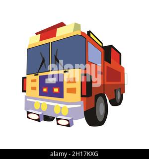 Illustrazione vettoriale piatta di un camion dei pompieri rosso. Isolato su sfondo bianco. Elementi di design di un'auto di soccorso Illustrazione Vettoriale