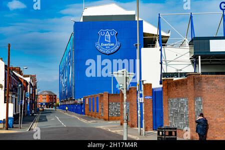 Goodison Park, sede dell'Everton Football Club dal 1892, situato nel quartiere Walton di Liverpool. Guardando verso Goodison Road su settembre 14,2021. Foto Stock