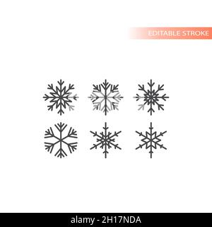 Icona vettore linea fiocco di neve impostata. Simboli fiocchi di neve, tratto modificabile. Illustrazione Vettoriale