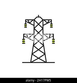 Icona isolata del generatore della linea ART della torre di trasmissione ad alta tensione. Struttura a traliccio vettoriale per l'elettricità, torre reticolare in acciaio per supportare l'energia. Due fasi Illustrazione Vettoriale