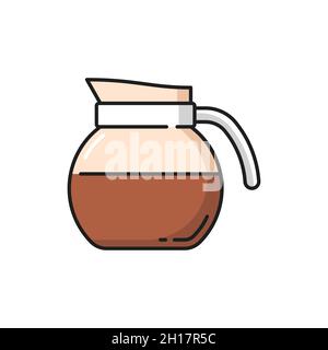 Caraffa di latte, bollitore di caffè o tè icona a linea piatta isolata. Oggetto vettoriale per il coffeware, oggetto teiera per utensili da cucina. bollitore per caffè con bevanda calda del mattino, Illustrazione Vettoriale