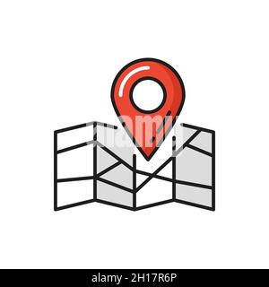 Tracciamento dei pacchi, consegna gps, posizione dei punti mappa icona piatta isolata. Navigazione vettoriale e posizione del punto, consegna del luogo. Consegnare il pin della mappa della posizione, Illustrazione Vettoriale