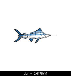 Narwhal o narwhale di medie dimensioni balena dentata isolato pesce nativo del Portogallo cartoon icona piatta. Mammifero acquatico vettoriale, creatura faunistica. Underwate Illustrazione Vettoriale