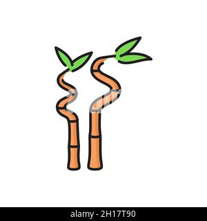 Steli di bambù e foglie isolato linea piatta icona. Rami decorativi vettoriali di bambù, canne tropicali asiatiche, fonti cosmetiche tradizionali. Giappone naturale Illustrazione Vettoriale