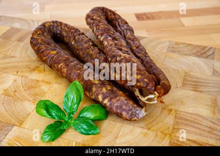 Una tradizionale salsiccia affumicata hesse Foto Stock