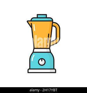 Icona della linea isolata dello strumento frullatore elettrico. Dispositivo elettronico vettoriale per la preparazione di cocktail e frullati. Tritatutto in plastica o metallo Illustrazione Vettoriale