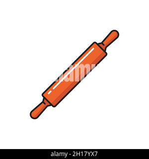 Utensile da forno, spina in legno con maniglie icona di colore rosso isolato. Attrezzatura da cucina vettoriale, utensili da cucina, utensili da cucina. Strumento da forno, Illustrazione Vettoriale