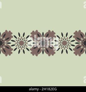 Ripetizione senza giunture. Fregio. Colori cioccolato, pastello mandorla verde, e grigio scuro. Illustrazione vettoriale. Illustrazione Vettoriale