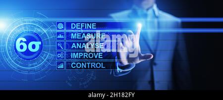 Six Sigma, Lean Manufacturing, controllo di qualità e concetto di miglioramento dei processi industriali. Foto Stock