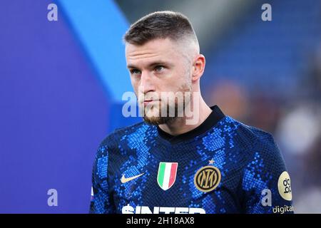 Milano Skriniar di Internazionale prima del campionato italiano Serie A football match tra SS Lazio e FC Internazionale il 16 ottobre 2021 allo Stadio Olimpico di Roma - Foto Federico Proietti / DPPI Foto Stock