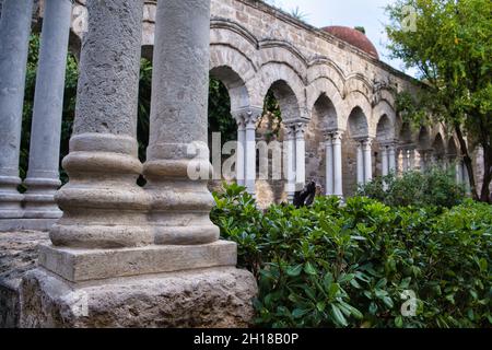 Vista sul chiostro vicino alla chiesa di San Giovanni degli Ermiti a Palermo Foto Stock