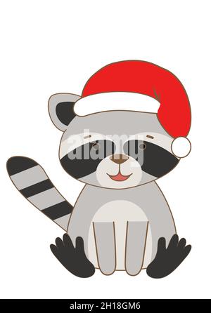 raccoon in testa rossa isolato su sfondo bianco Illustrazione Vettoriale