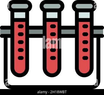 Icona del supporto delle provette per analisi del sangue. Contorno provette per analisi del sangue supporto vettore icona colore piatto isolato Illustrazione Vettoriale