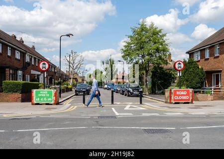 Quartiere a basso traffico (LTN) a Leyton, Waltham Forest, Londra, Inghilterra Regno Unito Foto Stock
