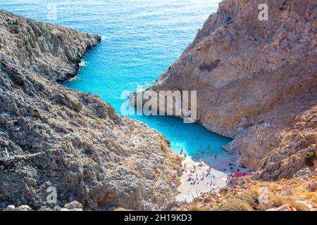 Seitan limania o Agiou Stefanou, celeste spiaggia con acque turchesi.Chania, Akrotiri, Creta, Grecia. Foto Stock