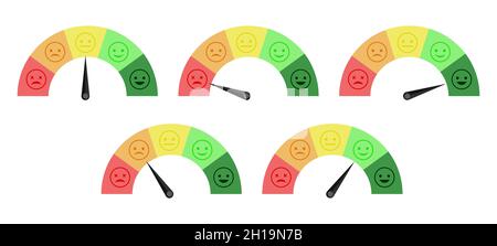 Scala di valutazione. Misuratore di emozioni. Soddisfazione del cliente o livelli di dolore. Concetto vettoriale Illustrazione Vettoriale