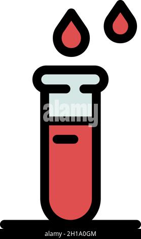 Icona della provetta per analisi del sangue. Contorno dell'icona del vettore della provetta per analisi del sangue, colore piatto isolato Illustrazione Vettoriale