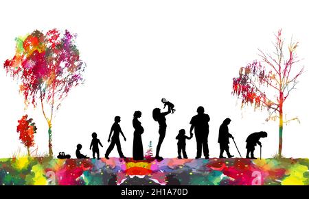 Silhouette di persone. Astrazione del ciclo di vita della donna. Illustrazione vettoriale Illustrazione Vettoriale