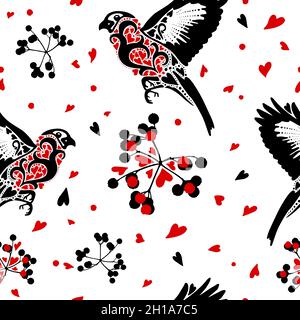 Motivo senza giunture a bullfinch. Schema uccelli. Illustrazione vettoriale Illustrazione Vettoriale