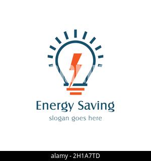 Logo della lampadina a risparmio energetico con semplice cartello a risparmio energetico. Isolato su sfondo bianco. Illustrazione Vettoriale