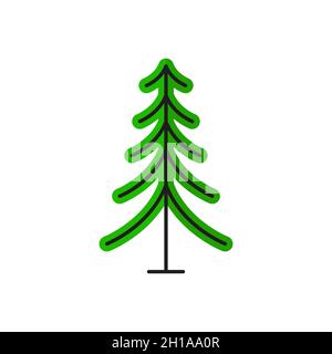 Albero di pino Evergreen isolato sottile icona linea. Vettore abete verde smeraldo, Natale non decorato simbolo segno di contorno. Grande foresta verde cono albero w Illustrazione Vettoriale