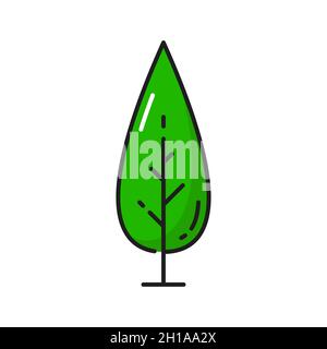 Albero con rami e foglie verdi isolato sottile linea piatta icona cartoon. Piante botaniche naturali vettoriali, estate, primavera, autunno elemento decorativo di Illustrazione Vettoriale
