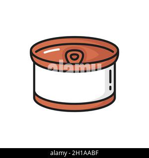 Metallo lattina di carne di maiale di manzo isolato felino animali cibo. I gatti vettoriali trattano, carni in scatola bistecche di manzo, cibo nutriente biologico sano. Barattolo di choppe Illustrazione Vettoriale