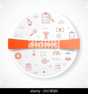 concetto di valutazione aziendale con concetto di icona con illustrazione vettoriale a forma di cerchio o circolare Foto Stock