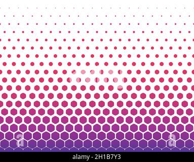 Sfondo vettoriale a mezzitoni senza giunture.esagoni che si trasformano in cerchi.Dissolvenza centrale con sfumatura. 20 cifre in altezza. Illustrazione Vettoriale