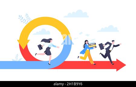 Metodologia di sviluppo agile concetto aziendale disegno flat style illustrazione vettoriale isolato su sfondo bianco. Illustrazione Vettoriale